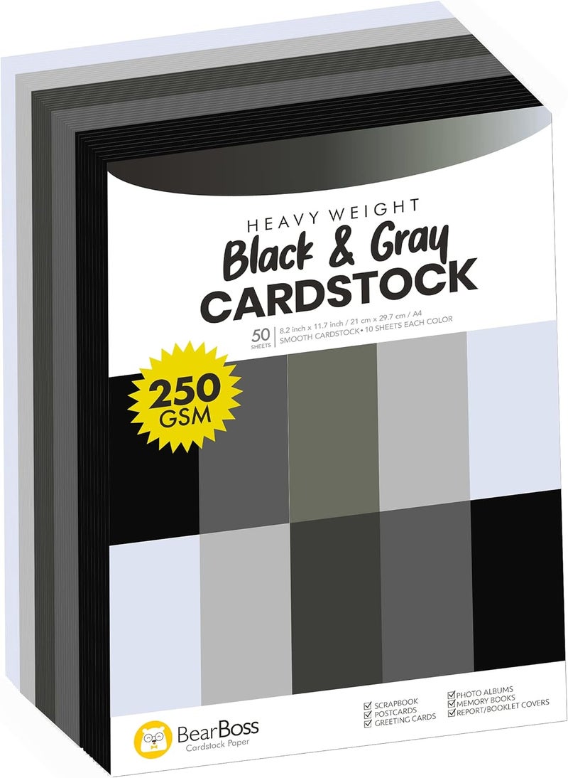 BearBoss Black Colored Cardstock Thick Paper 50 Sheets, 8.5" x 11" Heavyweight 92lb Cover Card Stock for Crafts and DIY Cards Making - Image 1